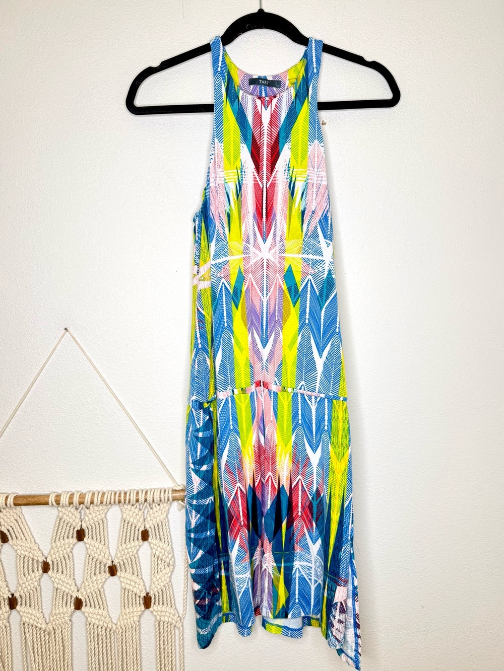 Tart Collection Dress Multi Color Midi Summer Tank Halter built in bra Geometric